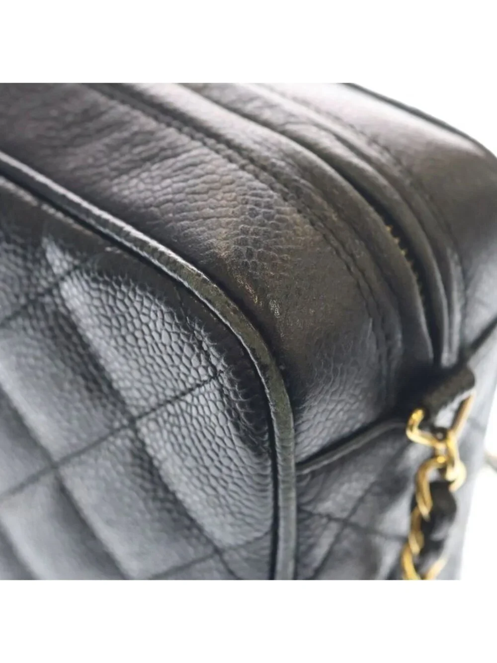Chanel Quilted CC Logo Cocoball Caviar Leather Chain Shoulder Bag Gold Black